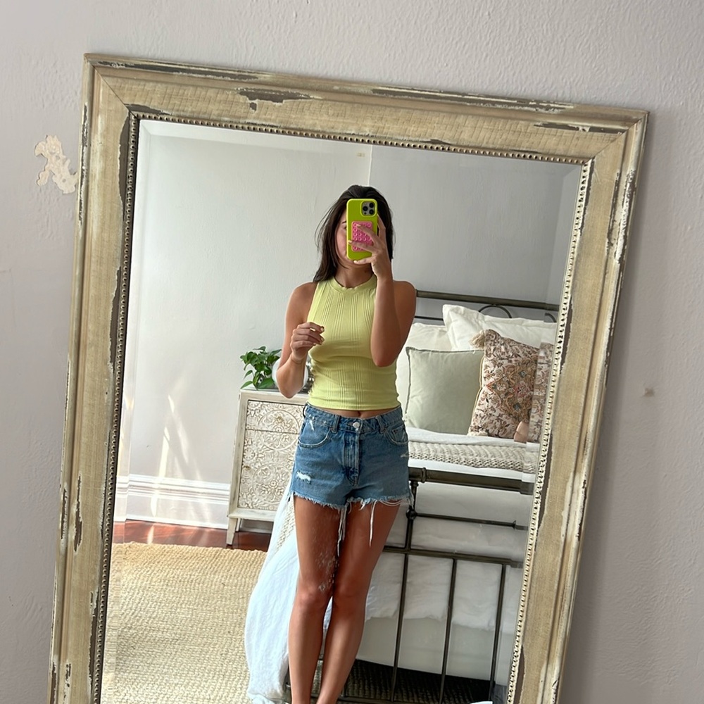 Zara lemon yellow high neck ribbed tank top for summer